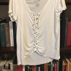 white soft and sexy lace up shirt